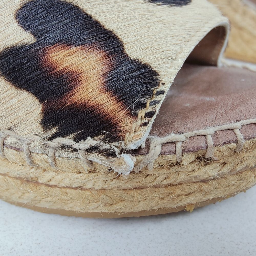 Foxter Spain Cow Hair Leopard Espadrille Platform Wedge Slingback Sandals, 7.5 - Picture 16 of 16